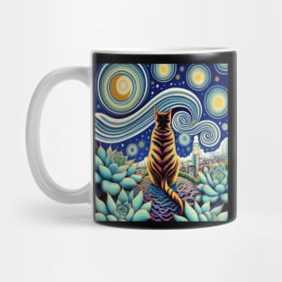 Cat design inspired by Vincent Van Gogh and Succulents Mug